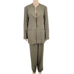 Carlisle Vtg Green Houndstooth Wool Longline Blazer and Pants Suit Matching Set